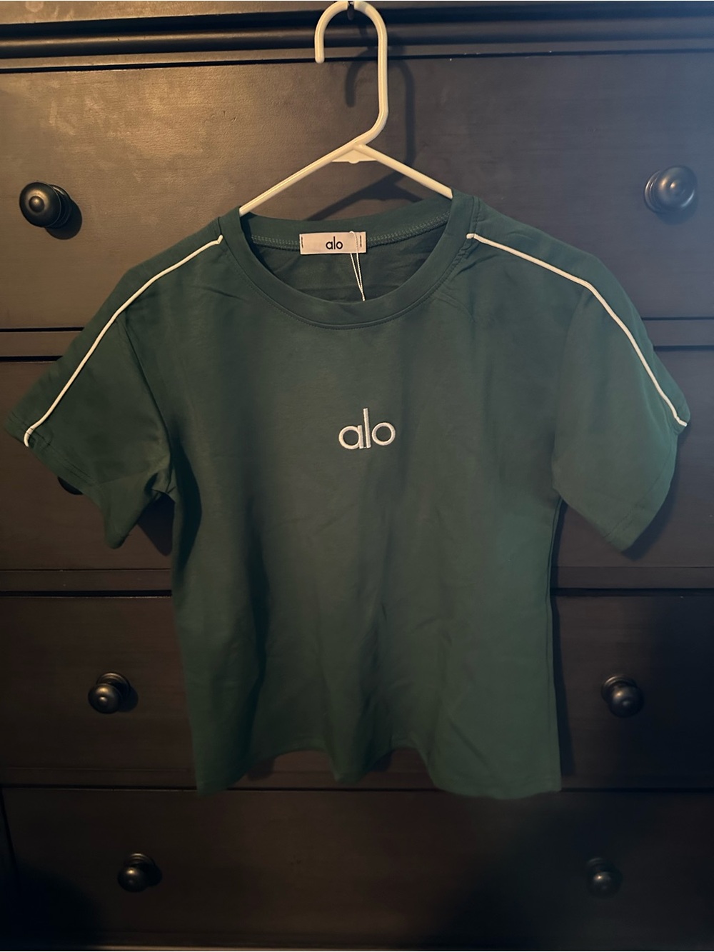 Alo Forest Green Logo Tee and Pant SET with White Piping